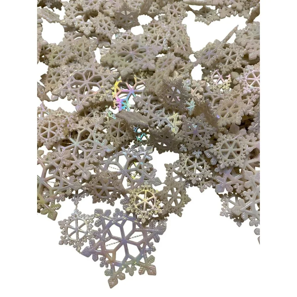 Lot Of Vintage Iridescent White Plastic Snowflake Ornaments For Crafts Or Decora